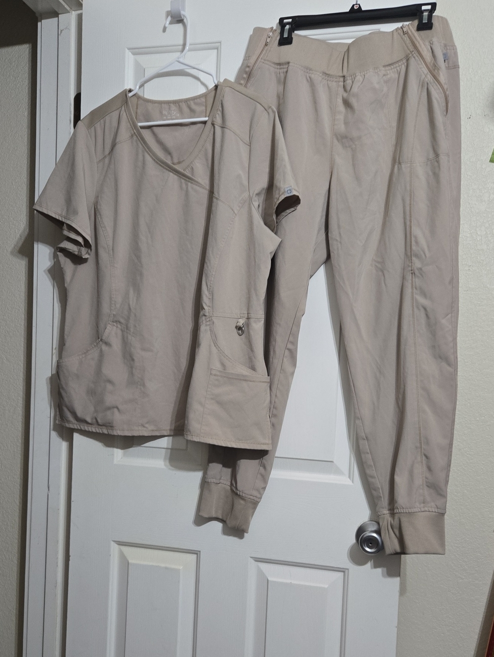Women’s Neutral Beige Scrub Top and Jogger Pants Set